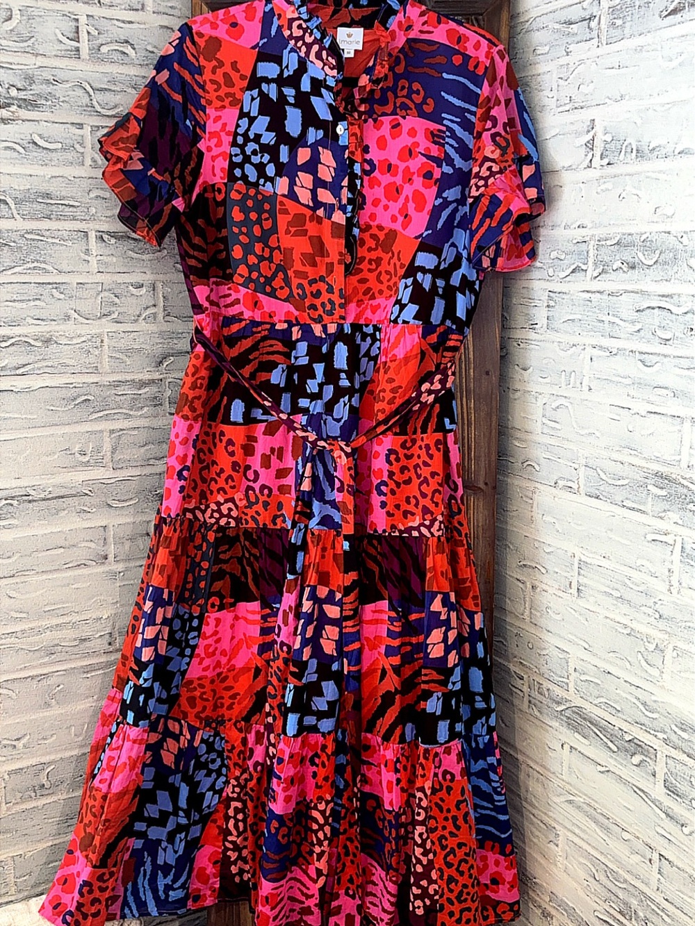 Maripe Multicolor Patchwork Animal Print Dress - Red, Pink, Blue